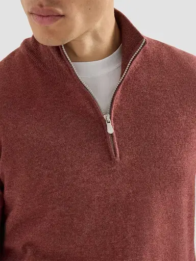 Brunello Cucinelli Men's Cashmere Sweater with Half Zip - Burgundy - Size 48 | Thumbnail 4 Brunello Cucinelli Men's Cashmere Sweater with Half Zip - Burgundy - Size 48 | Thumbnail 4