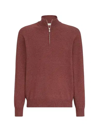 Brunello Cucinelli Men's Cashmere Sweater with Half Zip - Burgundy - Size 48 | Thumbnail 1 Brunello Cucinelli Men's Cashmere Sweater with Half Zip - Burgundy - Size 48 | Thumbnail 1