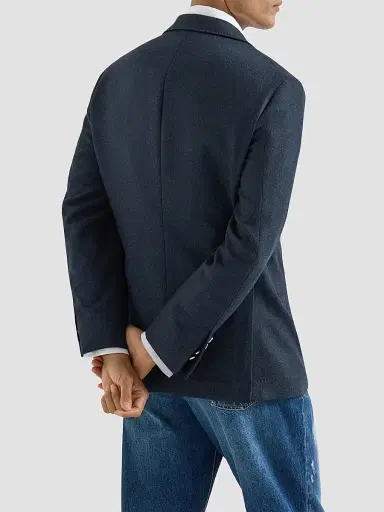 Brunello Cucinelli Men's Mouliné Virgin Wool Twill Deconstructed Cavallo Blazer - Navy Blue - Size 48 | Thumbnail 3