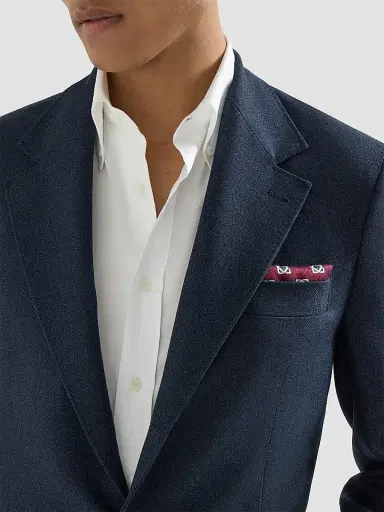 Brunello Cucinelli Men's Mouliné Virgin Wool Twill Deconstructed Cavallo Blazer - Navy Blue - Size 48 | Thumbnail 4