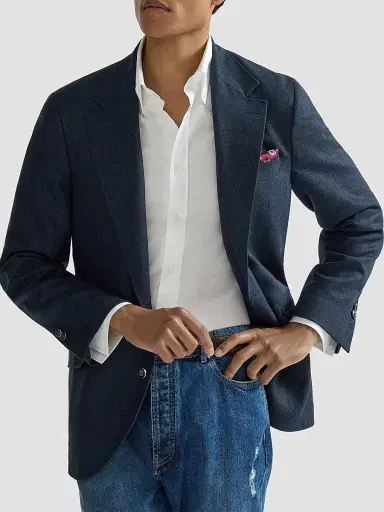 Brunello Cucinelli Men's Mouliné Virgin Wool Twill Deconstructed Cavallo Blazer - Navy Blue - Size 48 | Thumbnail 5