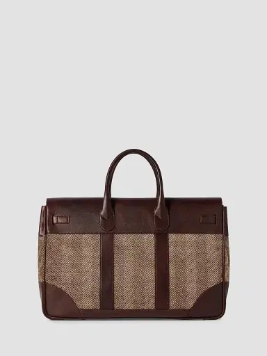 Brunello Cucinelli Men's Burnished Calfskin and Chevron Effect Techno Fabric Country Bag - Brown | Thumbnail 3 Brunello Cucinelli Men's Burnished Calfskin and Chevron Effect Techno Fabric Country Bag - Brown | Thumbnail 3