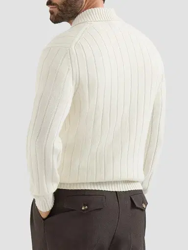 Brunello Cucinelli Men's Cashmere Ribbed Knit Polo Shirt - Panama - Size 48 | Thumbnail 3 Brunello Cucinelli Men's Cashmere Ribbed Knit Polo Shirt - Panama - Size 48 | Thumbnail 3