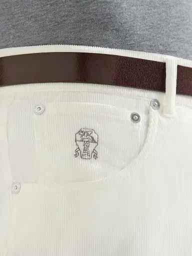 Brunello Cucinelli Men's Five-Pocket Italian Fit Trousers in Cotton Narrow Wale Corduroy - Snow | Thumbnail 4 Brunello Cucinelli Men's Five-Pocket Italian Fit Trousers in Cotton Narrow Wale Corduroy - Snow | Thumbnail 4