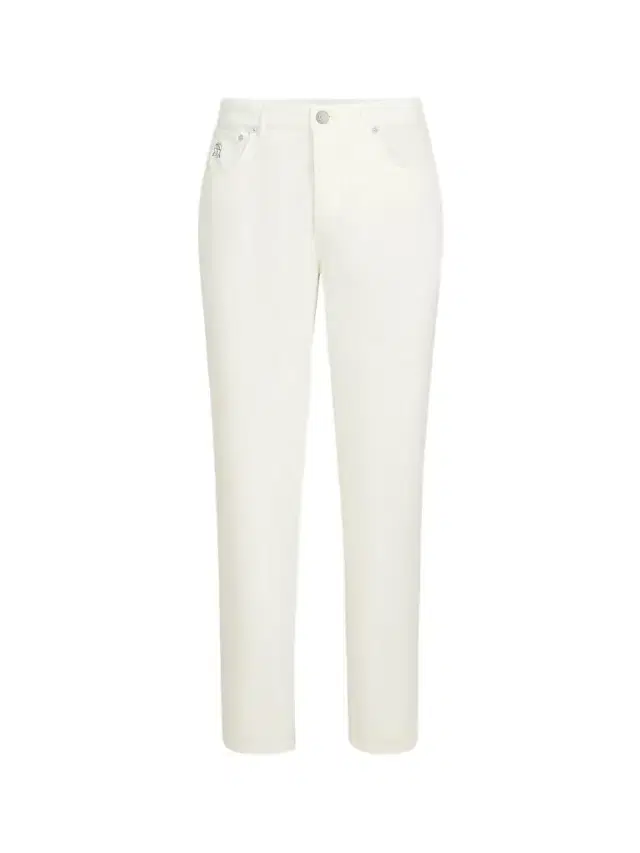 Men's Five-Pocket Italian Fit Trousers in Cotton Narrow Wale Corduroy - Snow