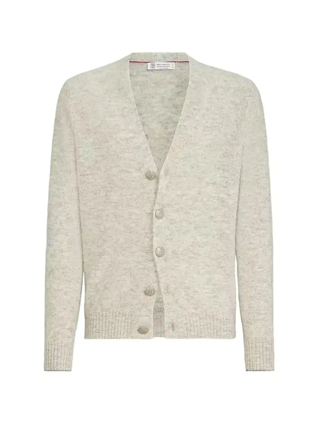 Brunello Cucinelli Men's Alpaca, Cashmere and Wool Cardigan - Off White
