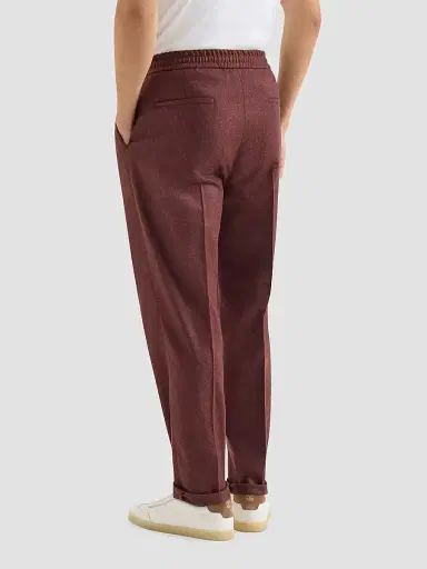 Brunello Cucinelli Men's Virgin Wool and Cashmere Flannel Trousers with Drawstring and Double Pleats | Thumbnail 3