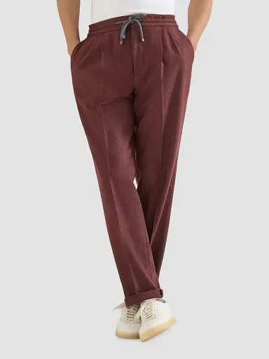 Brunello Cucinelli Men's Virgin Wool and Cashmere Flannel Trousers with Drawstring and Double Pleats | Thumbnail 4