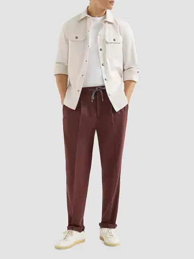 Brunello Cucinelli Men's Virgin Wool and Cashmere Flannel Trousers with Drawstring and Double Pleats | Thumbnail 6