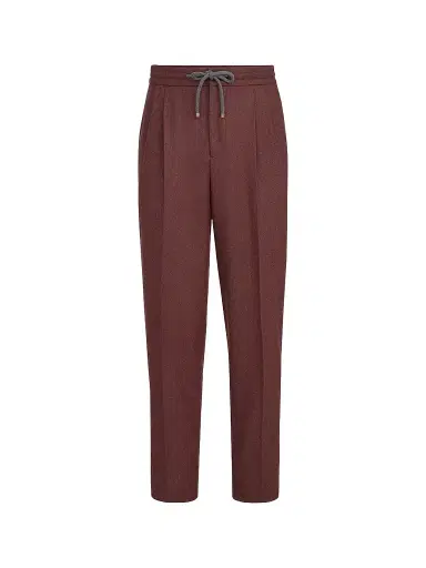 Brunello Cucinelli Men's Virgin Wool and Cashmere Flannel Trousers with Drawstring and Double Pleats | Thumbnail 1