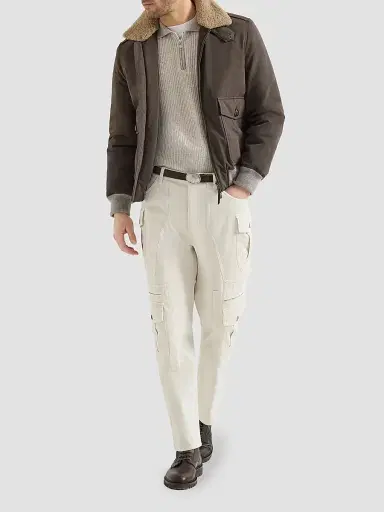 Brunello Cucinelli Men's Cashmere Vanisé English Rib Knit Polo with Half Zip - Grey - Size 46 | Thumbnail 6