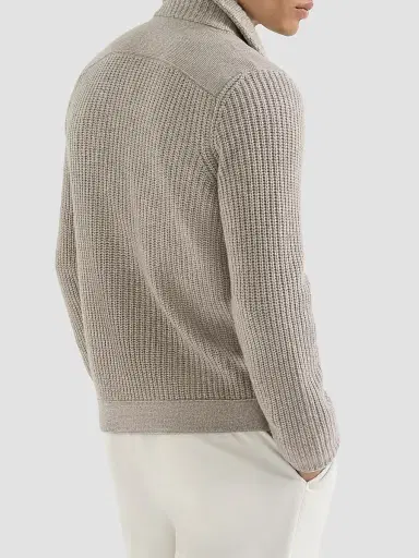 Brunello Cucinelli Men's Cashmere Half English Rib Mariner Cardigan - Light Brown - Size 44 | Thumbnail 3 Brunello Cucinelli Men's Cashmere Half English Rib Mariner Cardigan - Light Brown - Size 44 | Thumbnail 3