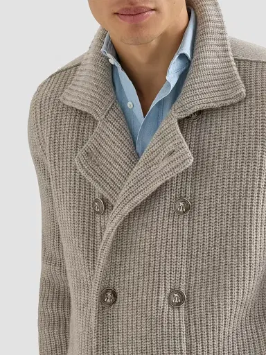 Brunello Cucinelli Men's Cashmere Half English Rib Mariner Cardigan - Light Brown - Size 44 | Thumbnail 4 Brunello Cucinelli Men's Cashmere Half English Rib Mariner Cardigan - Light Brown - Size 44 | Thumbnail 4