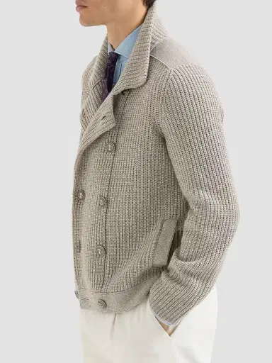 Brunello Cucinelli Men's Cashmere Half English Rib Mariner Cardigan - Light Brown - Size 44 | Thumbnail 5 Brunello Cucinelli Men's Cashmere Half English Rib Mariner Cardigan - Light Brown - Size 44 | Thumbnail 5