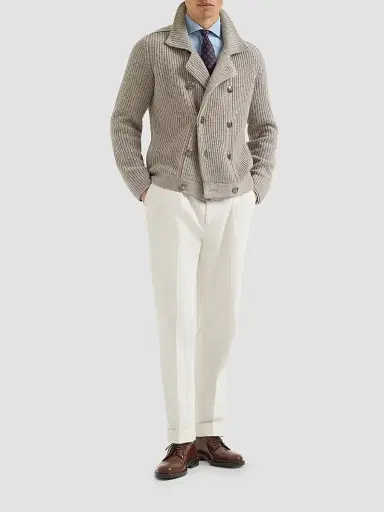 Brunello Cucinelli Men's Cashmere Half English Rib Mariner Cardigan - Light Brown - Size 44 | Thumbnail 6 Brunello Cucinelli Men's Cashmere Half English Rib Mariner Cardigan - Light Brown - Size 44 | Thumbnail 6