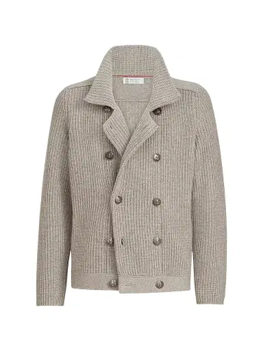 Brunello Cucinelli Men's Cashmere Half English Rib Mariner Cardigan - Light Brown - Size 44 | Thumbnail 1 Brunello Cucinelli Men's Cashmere Half English Rib Mariner Cardigan - Light Brown - Size 44 | Thumbnail 1