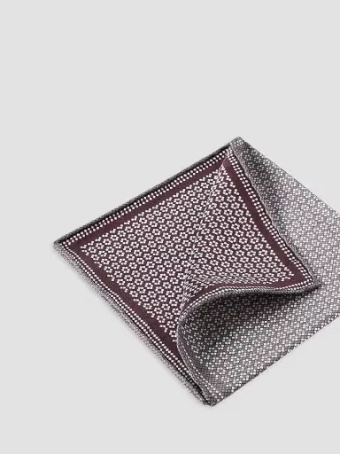 Brunello Cucinelli Men's Silk Geometric Pattern Pocket Square - Grey | Thumbnail 2 Brunello Cucinelli Men's Silk Geometric Pattern Pocket Square - Grey | Thumbnail 2