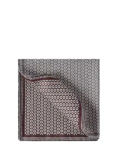 Brunello Cucinelli Men's Silk Geometric Pattern Pocket Square - Grey | Thumbnail 1 Brunello Cucinelli Men's Silk Geometric Pattern Pocket Square - Grey | Thumbnail 1