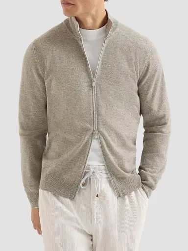 Brunello Cucinelli Men's Cashmere High-Neck Cardigan with Zipper - Beige - Size 52 | Thumbnail 3 Brunello Cucinelli Men's Cashmere High-Neck Cardigan with Zipper - Beige - Size 52 | Thumbnail 3