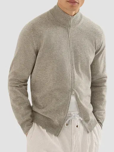 Brunello Cucinelli Men's Cashmere High-Neck Cardigan with Zipper - Beige - Size 52 | Thumbnail 5 Brunello Cucinelli Men's Cashmere High-Neck Cardigan with Zipper - Beige - Size 52 | Thumbnail 5