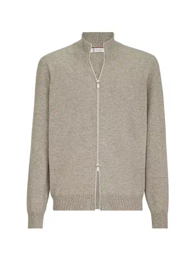 Brunello Cucinelli Men's Cashmere High-Neck Cardigan with Zipper - Beige - Size 52 | Thumbnail 1 Brunello Cucinelli Men's Cashmere High-Neck Cardigan with Zipper - Beige - Size 52 | Thumbnail 1