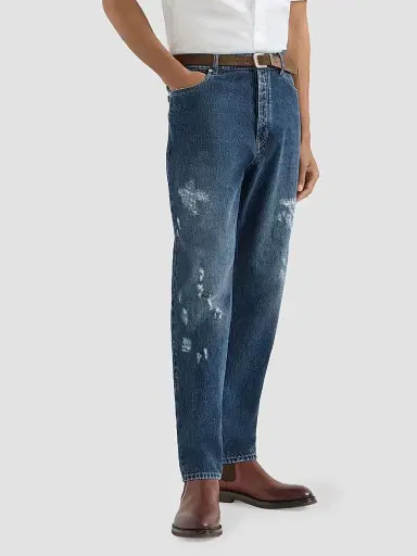 Brunello Cucinelli Men's Denim Iconic Fit Five-Pocket Jeans with Rips - Dark Denim - Size 40 | Thumbnail 2 Brunello Cucinelli Men's Denim Iconic Fit Five-Pocket Jeans with Rips - Dark Denim - Size 40 | Thumbnail 2