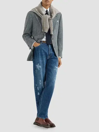 Brunello Cucinelli Men's Denim Iconic Fit Five-Pocket Jeans with Rips - Dark Denim - Size 40 | Thumbnail 6 Brunello Cucinelli Men's Denim Iconic Fit Five-Pocket Jeans with Rips - Dark Denim - Size 40 | Thumbnail 6