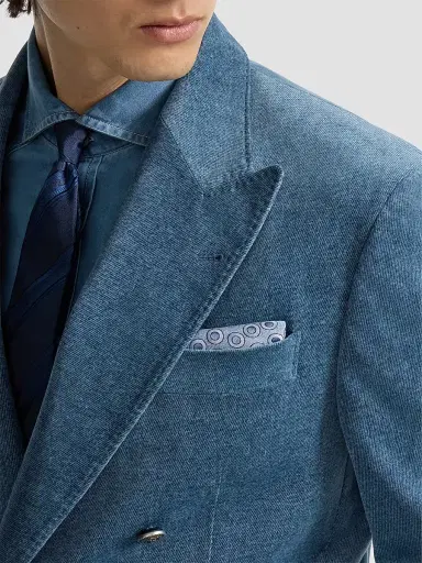 Brunello Cucinelli Men's Spotted Pattern Silk Pocket Square - Cerulean | Thumbnail 3