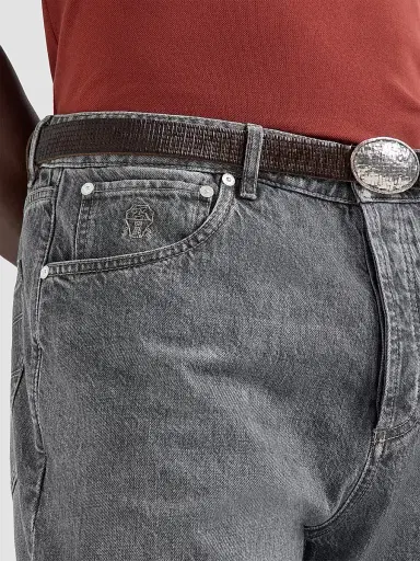 Brunello Cucinelli Men's Greyscale Denim Leisure Fit Five-Pocket Jeans - Medium Grey - Size 48 | Thumbnail 4