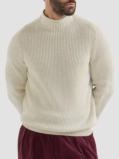 Brunello Cucinelli Men's Cashmere English Rib Turtleneck Sweater - Panama - Size 50 | Thumbnail 2