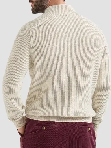 Brunello Cucinelli Men's Cashmere English Rib Turtleneck Sweater - Panama - Size 50 | Thumbnail 3