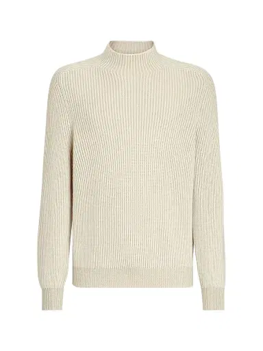 Brunello Cucinelli Men's Cashmere English Rib Turtleneck Sweater - Panama - Size 50 | Thumbnail 1