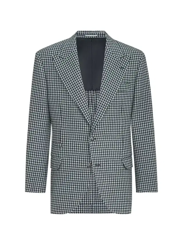 Brunello Cucinelli Men's Cashmere Macro Houndstooth Tailor Blazer with Peak Lapels - Navy Blue