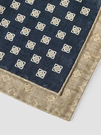 Brunello Cucinelli Men's Silk Geometric Pattern Pocket Square - Navy Blue | Thumbnail 2 Brunello Cucinelli Men's Silk Geometric Pattern Pocket Square - Navy Blue | Thumbnail 2
