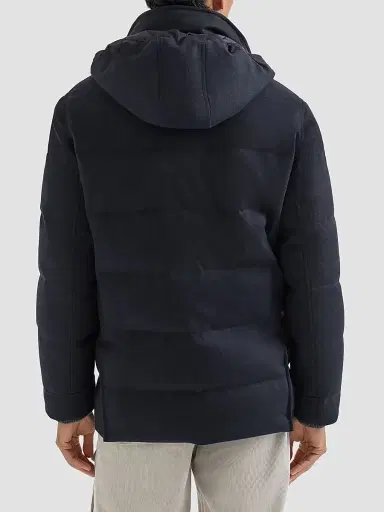 Brunello Cucinelli Men's Bonded Wool Flannel Down Parka Jacket - Blue - Size XXS | Thumbnail 3