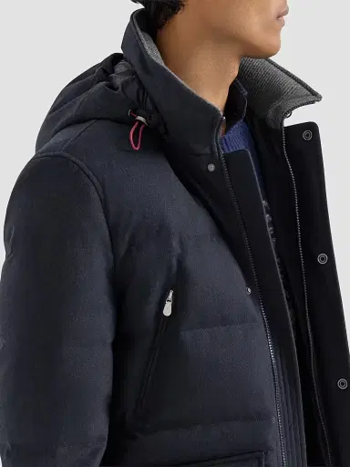 Brunello Cucinelli Men's Bonded Wool Flannel Down Parka Jacket - Blue - Size XXS | Thumbnail 4