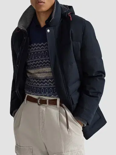 Brunello Cucinelli Men's Bonded Wool Flannel Down Parka Jacket - Blue - Size XXS | Thumbnail 5