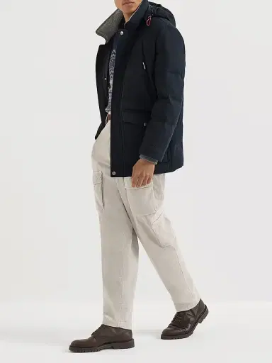 Brunello Cucinelli Men's Bonded Wool Flannel Down Parka Jacket - Blue - Size XXS | Thumbnail 6