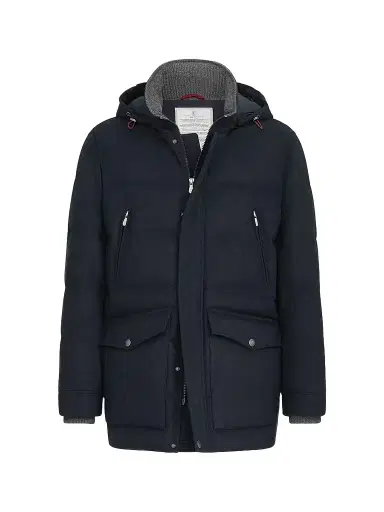 Brunello Cucinelli Men's Bonded Wool Flannel Down Parka Jacket - Blue - Size XXS | Thumbnail 1