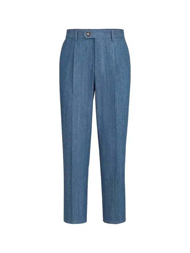 Brunello Cucinelli Men's Lightweight Denim Trousers with Double Pleats - Medium Denim