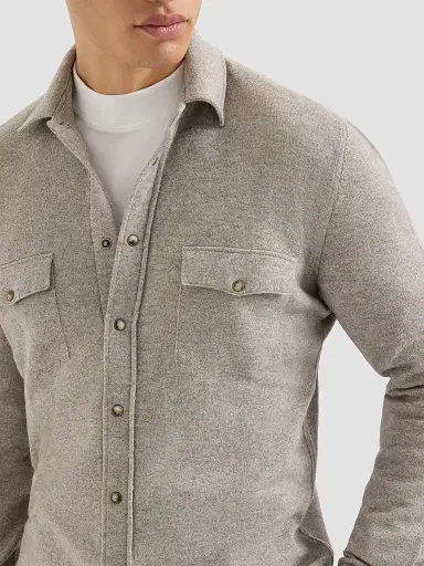 Brunello Cucinelli Men's Virgin Wool, Cashmere and Silk Knit Shirt - Stone Grey | Thumbnail 5