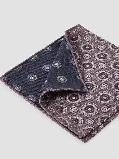 Brunello Cucinelli Men's Silk Pocket Square with Medallion Design - Blueberry | Thumbnail 2 Brunello Cucinelli Men's Silk Pocket Square with Medallion Design - Blueberry | Thumbnail 2
