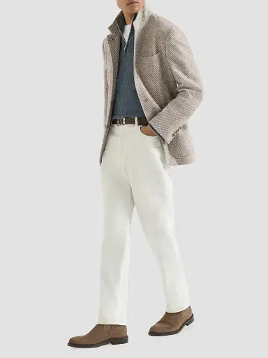 Brunello Cucinelli Men's Cashmere Sweater with Half Zip - Cerulean - Size 52 | Thumbnail 6