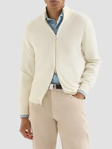 Brunello Cucinelli Men's Cashmere High-Neck Cardigan with Zipper - Panama - Size 52 | Thumbnail 3 Brunello Cucinelli Men's Cashmere High-Neck Cardigan with Zipper - Panama - Size 52 | Thumbnail 3