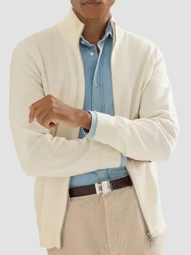 Brunello Cucinelli Men's Cashmere High-Neck Cardigan with Zipper - Panama - Size 52 | Thumbnail 5 Brunello Cucinelli Men's Cashmere High-Neck Cardigan with Zipper - Panama - Size 52 | Thumbnail 5