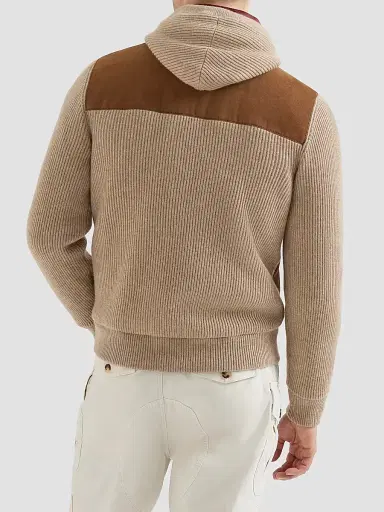 Brunello Cucinelli Men's Suede and Cashmere Knit Hooded Bomber Jacket - Brown - Size XXL | Thumbnail 5