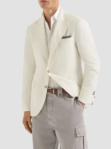 Brunello Cucinelli Men's Sea Island Cotton Narrow Wale Corduroy Deconstructed Blazer - Panama | Thumbnail 2 Brunello Cucinelli Men's Sea Island Cotton Narrow Wale Corduroy Deconstructed Blazer - Panama | Thumbnail 2