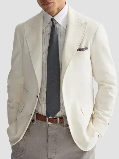 Brunello Cucinelli Men's Sea Island Cotton Narrow Wale Corduroy Deconstructed Blazer - Panama | Thumbnail 4 Brunello Cucinelli Men's Sea Island Cotton Narrow Wale Corduroy Deconstructed Blazer - Panama | Thumbnail 4