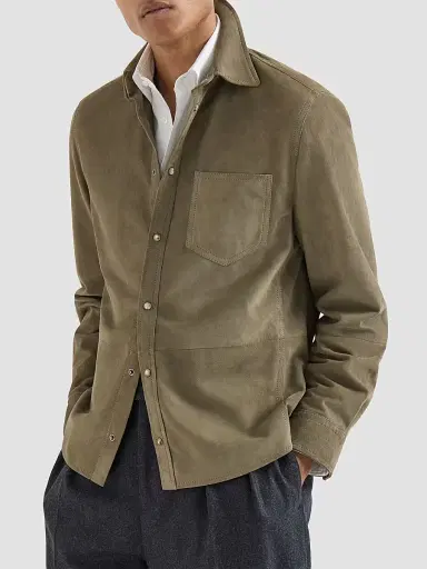 Brunello Cucinelli Men's Suede Overshirt | Thumbnail 2 Brunello Cucinelli Men's Suede Overshirt | Thumbnail 2