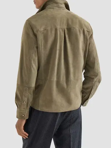 Brunello Cucinelli Men's Suede Overshirt | Thumbnail 3 Brunello Cucinelli Men's Suede Overshirt | Thumbnail 3